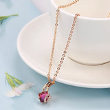 Trendy Flower Design Filled 14K Rose Gold Square Garnet Red AAA Zircon Crystals Necklace - Fine Jewellery