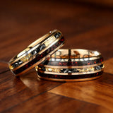 Red Opal and Meteorite Inlaid Gold Foil 6MM 8MM Men and Women Tungsten Rings
