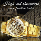 New Square Gold Skeleton Automatic Engraved Movement Luxury Stainless Steel Mechanical Watches - The Jewellery Supermarket