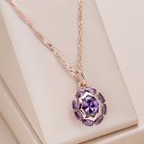 14K Rolled Gold Unusual Sparkling Oval Purple AAA Zircon Crystal Luxury Pendant Necklace