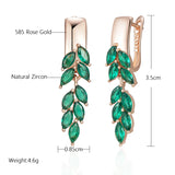 14 Karat Rolled Gold Vintage Green AAA Zircon Crystals Leaf Luxury Dangle Earrings