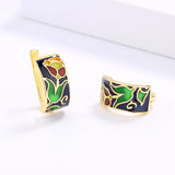 New High Quality Elegant Black Flower Handmade Enamel Silver Earrings