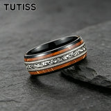 Whiskey Barrel Wood, Meteorite & Guitar String Inlay 8mm Tungsten Carbide Rings