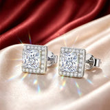 GRA Certificate 0.5~2.0ct Princess Cut Moissanite Diamonds Stud Silver Earrings