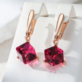 14 Karat Gold Filled Luxury Cube Design Red AAA Zircon Crystals Long Drop Earrings