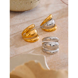 18K Gold Plated Glossy Stainless Steel Layered Hollow Distinctive Geometric Open Ring