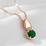 Luxury 14K Rolled Rose Gold AAA Zircon Round Emerald Crystal Necklace For Women -High Quality  Jewellery