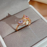 New Season Romantic Rolled 14K Rose Gold Colourful AAA Zircon Crystals Flower Rings -  Luxury Fine Jewellery