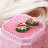 Lovely Vintage 14K Filled Gold Dark Green AAA Zircon Crystals Hoop Earrings