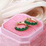 Lovely Vintage 14K Filled Gold Dark Green AAA Zircon Crystals Hoop Earrings