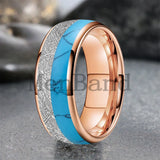 White Meteorite Block-like Turquoise Inlay 6/8MM Tungsten Rings for Men And Women