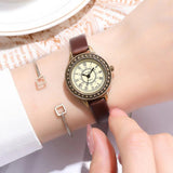 New Vintage Brown Retro Roma Quartz Ladies Quartz Small Dial Leather Band Women Bracelet Watches - The Jewellery Supermarket