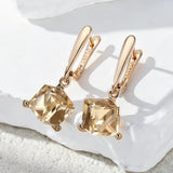 14 Karat Rolled Gold Unique Light Brown Cube AAA Zircon Crsytals Long Drop Earrings