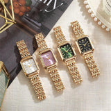 New Luxury Ladies Fashion Quartz Simple Scale Square Quality Gold PlatedStainless Steel Women Watches