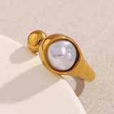18K Gold Plated Vintage Style Geometric Asymmetric Snake Pearl Ring