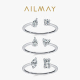 Fashion 925 Silver Sparkling Geometric AAAA Lab Created Diamond Opening Rings