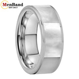 White Mother Of Pearl Shell Inlay Plane Polished Black Tungsten Ring for Men Women