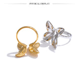 18K Gold Plated Popular Smooth Stainless Steel Flower Adjustable Charm Fashion Ring