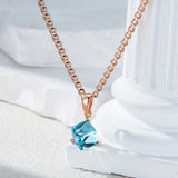 14K Gold Filled Cube AAA Blue Zircon Women's Luxury Long Fashion Pendant And Necklace