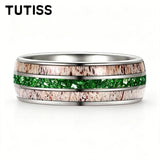 Deer Antler & Meteorite Inlay Silver 8mm Tungsten Carbide Mens Wedding Rings