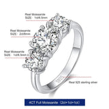 Luxury 3 Stone Round Cut D Colour 4CT Moissanite Diamonds Rings Sterling Silver 18KGP Engagement Wedding Jewellery