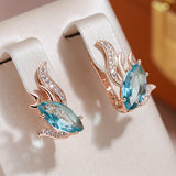 New Elegant 14K Filled Rose Gold AAA Blue Zircon Crystals Fashion Pattern Luxury Earrings - Party Fine Jewellery