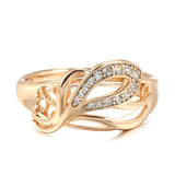 Superb Leaf Shape 14K Rolled Rose Gold Shiny AAA Zircon Diamonds Paved Luxury Design Ring - Fine Jewellery