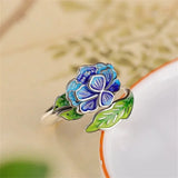 Lucky Lotus Flower Handmade Ethnic Style Coloured Enamel Leaf Ring