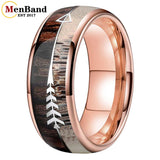Koa Zebra Wood Antler Steel Arrows Inlay 6/8MM Tungsten Band Rings for Men Women