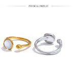 18K Gold Plated Fashion Stainless Steel Natural Shell Fritillary Geometric Ring