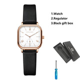 Top Brand Elegant Leather Strap with Rose Gold Plated Ladies Square Watch 3 Bar Waterproof Fashion Gift Watches