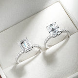 Emerald/Radiant Cut Real Full Moissanite 8*10mm D Color Diamond 925 Sterling Silver Ring for Women Wedding Band