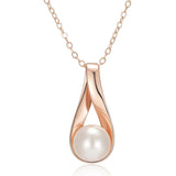 Classic Elegant Rolled Rose Gold of 14-Karat Purity Pearl Pendant And Necklace For Women - Fine Jewellery