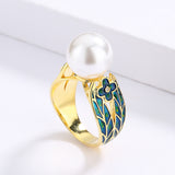Exquisite Fashion Handmade Enamel Small Flower Inlaid Pearl 18KGP Ring