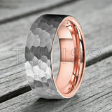 Flat Two Colors Hammered 6/8mm Tungsten Wedding Rings for Men and Women