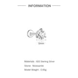 Sterling Silver Moissanite Diamonds Multi-Size Round Cartilage Tragus Stud Earrings