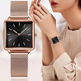 New Arrival Luxury Rose Gold Silver and Black Magnetic Mesh Belt Band Fashion Square Women Watches
