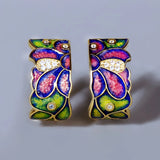 Vintage Ink Blue Daisy Handmade Enamel AAA Zircon Diamonds Silver Earrings