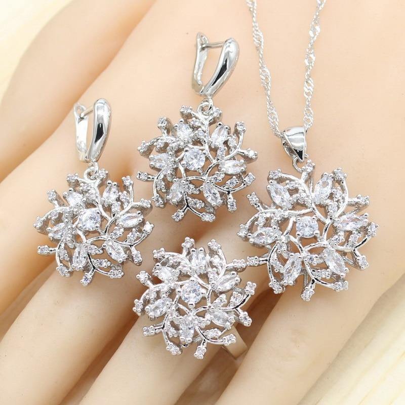 AAA+ White Red Zircon Silver Color Jewellery Set for Special Occasions - The Jewellery Supermarket