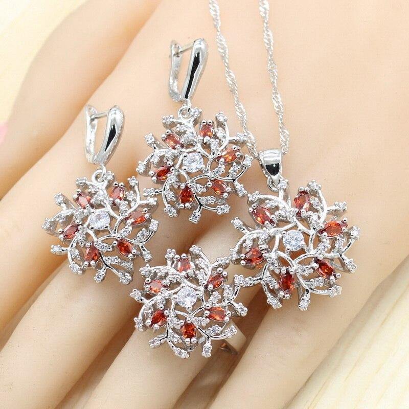 AAA+ White Red Zircon Silver Color Jewellery Set for Special Occasions - The Jewellery Supermarket