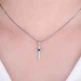 Angelic 925 Sterling Silver Cross Heart Blue Sapphire Pendant- Factory Direct Prices