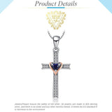 Angelic 925 Sterling Silver Cross Heart Blue Sapphire Pendant- Factory Direct Prices - The Jewellery Supermarket