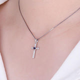 Angelic 925 Sterling Silver Cross Heart Blue Sapphire Pendant- Factory Direct Prices - The Jewellery Supermarket