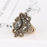 Antique Gold Turkish Grey Crystal Luxury Vintage Ring - The Jewellery Supermarket
