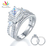 Art Deco 1 Ct Princess Cut Simulated Lab Diamond Silver Wedding Engagement Ring Set