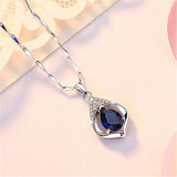 Attractive Silver 925 Jewelry Necklace Water Drop Shape Sapphire Zircon - Best Online Prices by Jewellery Supermarket - The Jewellery Supermarket