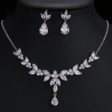Beautiful White AAA+ CZ Zirconia Diamonds Leaf Earrings Necklace Set for Women - The Jewellery Supermarket