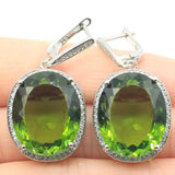 Big Oval Delicate Fine Cut Created Green Peridot Silver Earrings Pendant - The Jewellery Supermarket
