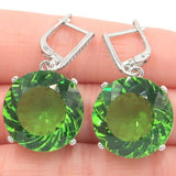 Big Round Created Green Tsavorite Garnet Silver Earrings and Pendant - The Jewellery Supermarket