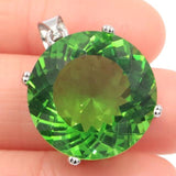 Big Round Created Green Tsavorite Garnet Silver Earrings and Pendant - The Jewellery Supermarket